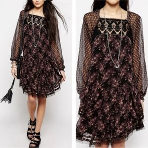 Free People Black and Pink Lace Dress